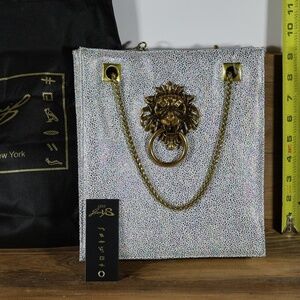 Sharif 1827 Gate Purse Silver Reflective Galaxy Lion Head Gold Chain Leather